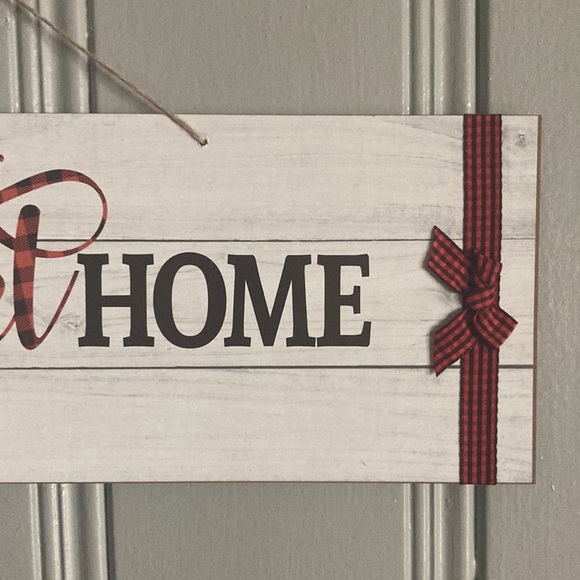 NWT Slatted Wood Horizontal Home Sweet Home Decor Sign w/ Bows - Picture 5 of 14